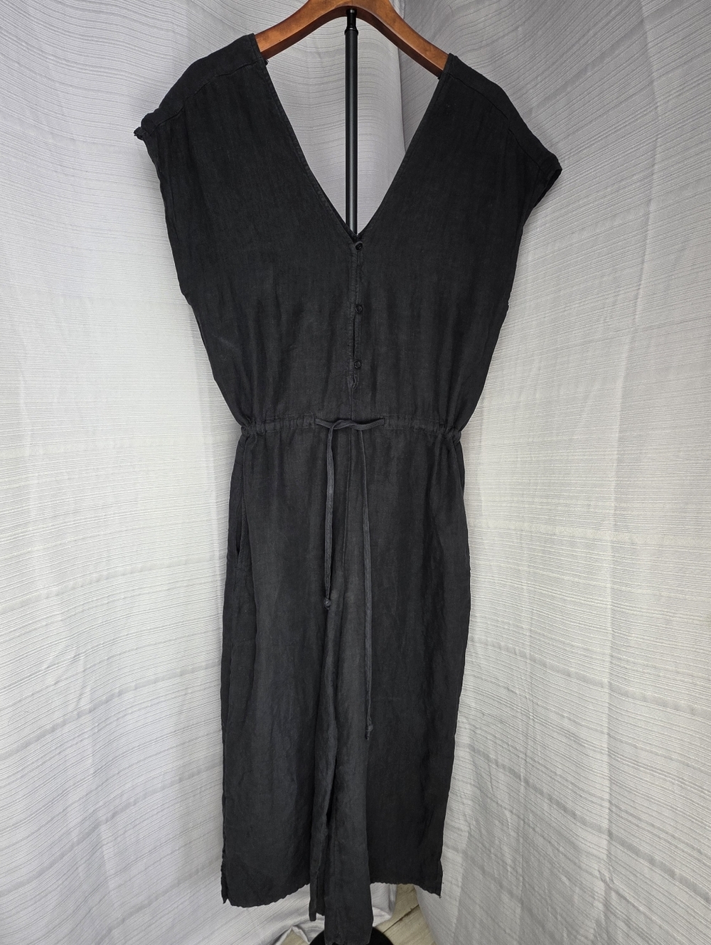 Cloth & Stone 100% Linen Jumpsuit Romper Small Loose Fit Wide Leg Pockets Black